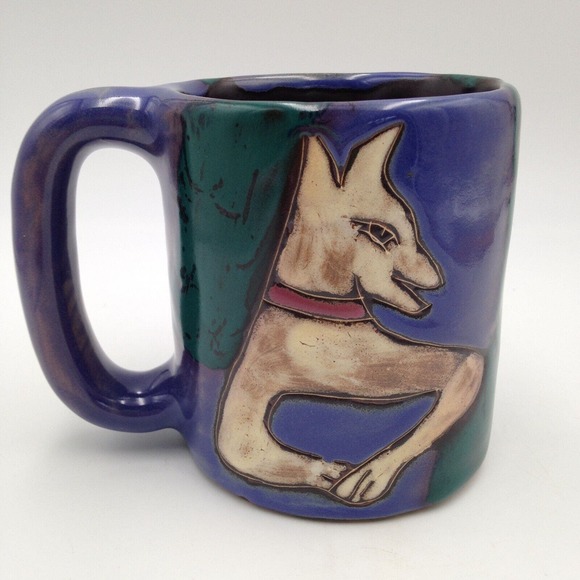 Mara Mexico Tan Pink Cat and Tan Dog Coffee Mug Hand Painted Handmade Folk Art - Picture 2 of 7